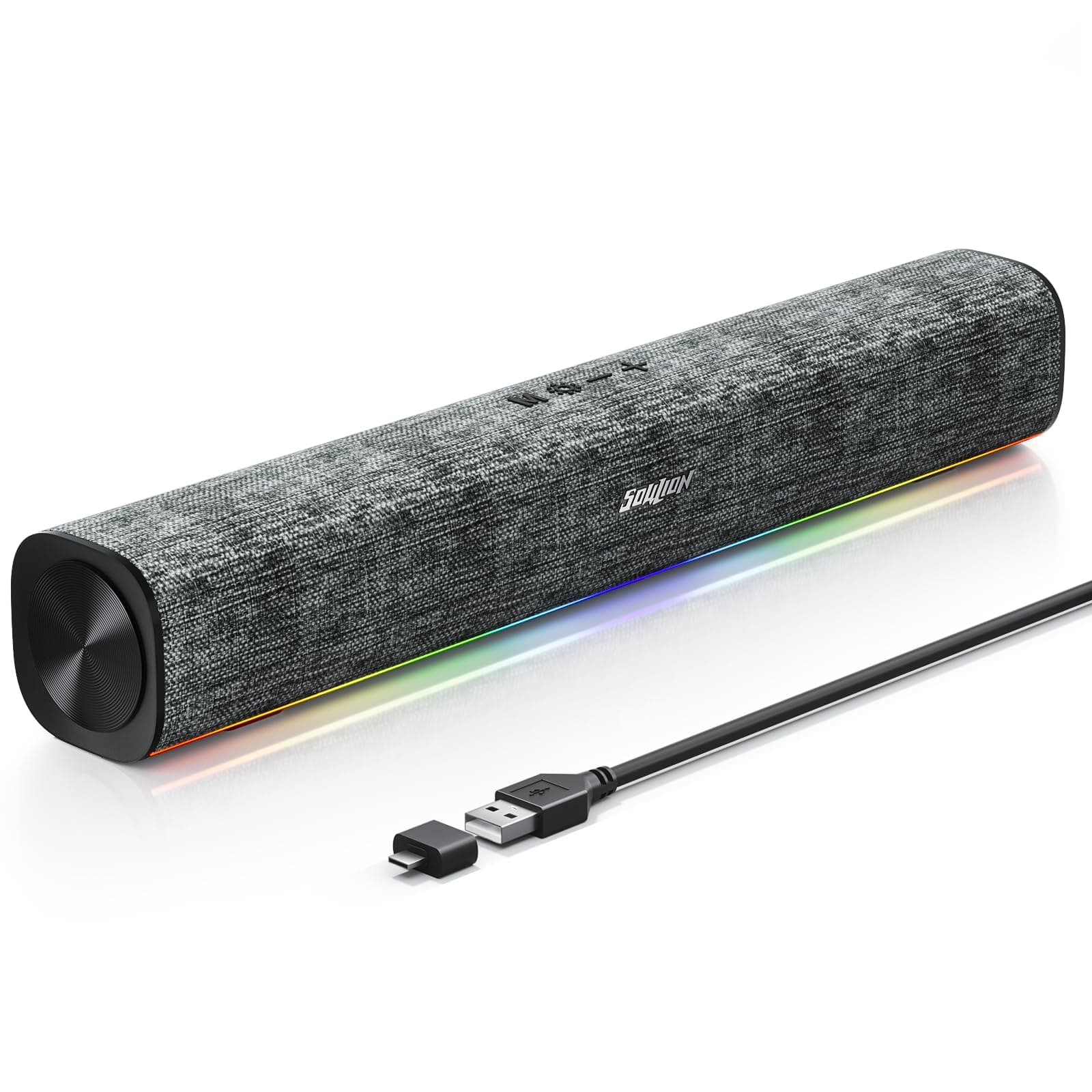 SOULION R100 PC Speakers, Bluetooth Computer Speakers with Dynamic Lighting Sync with Music Beats, PC Soundbar for Desktop, Laptop, USB Powered(USB-C Adapter Included)