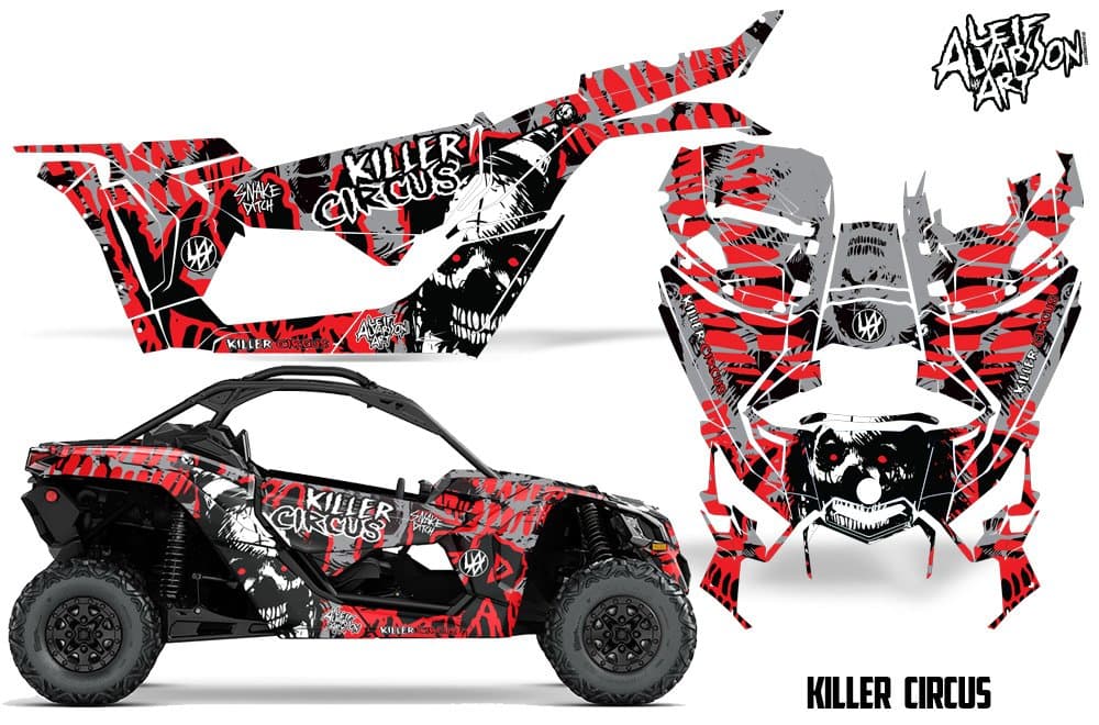 Savage Kits UTV Graphics kit Sticker Decal Compatible with Can Am Maverick X3/X DS/X RS 2016+ - Killer Circus Red