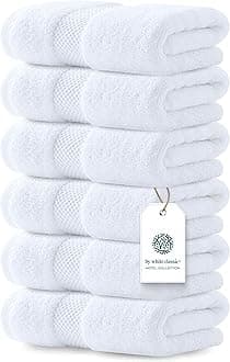Luxury White Hand Towels - Soft 100% Turkish Cotton | Highly Absorbent Hotel spa Bathroom Towel Collection | 16x30 Inch | Set of 6