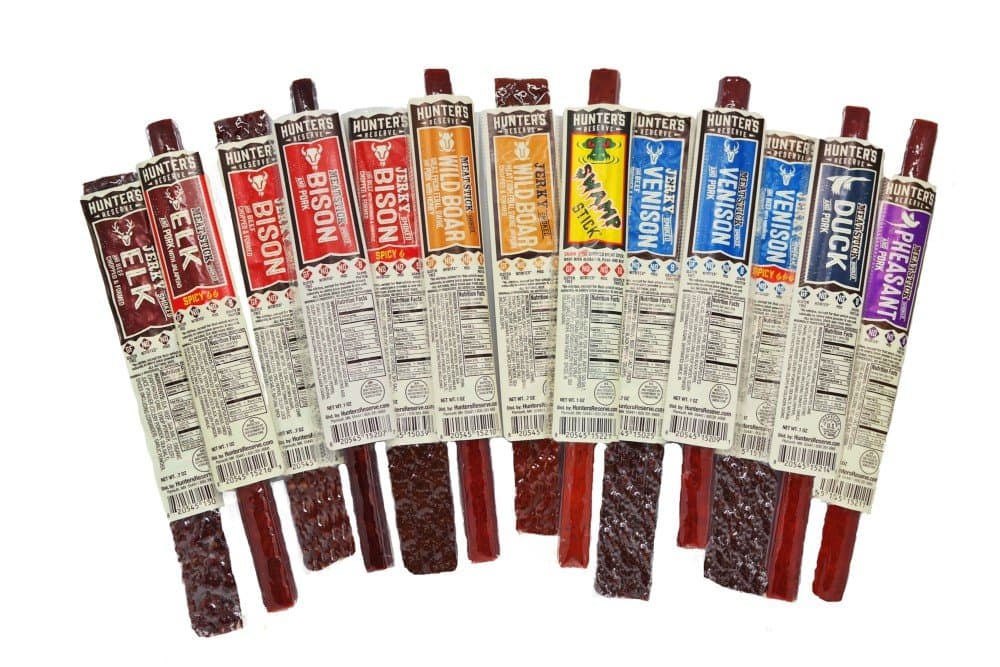 Hunter’s Reserve “Wild Pack” Meat Sticks and Jerky Strips, 24 Variety Pack of Wild Game Flavors, Nitrite Free