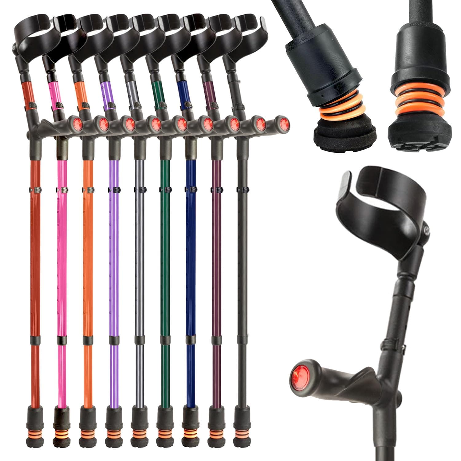 Shock Absorbing Comfy Grip Double Adjustable Crutch - Improves Safety, Improves Grip, Reduces Shocks & Jarring – Right Handed - Black