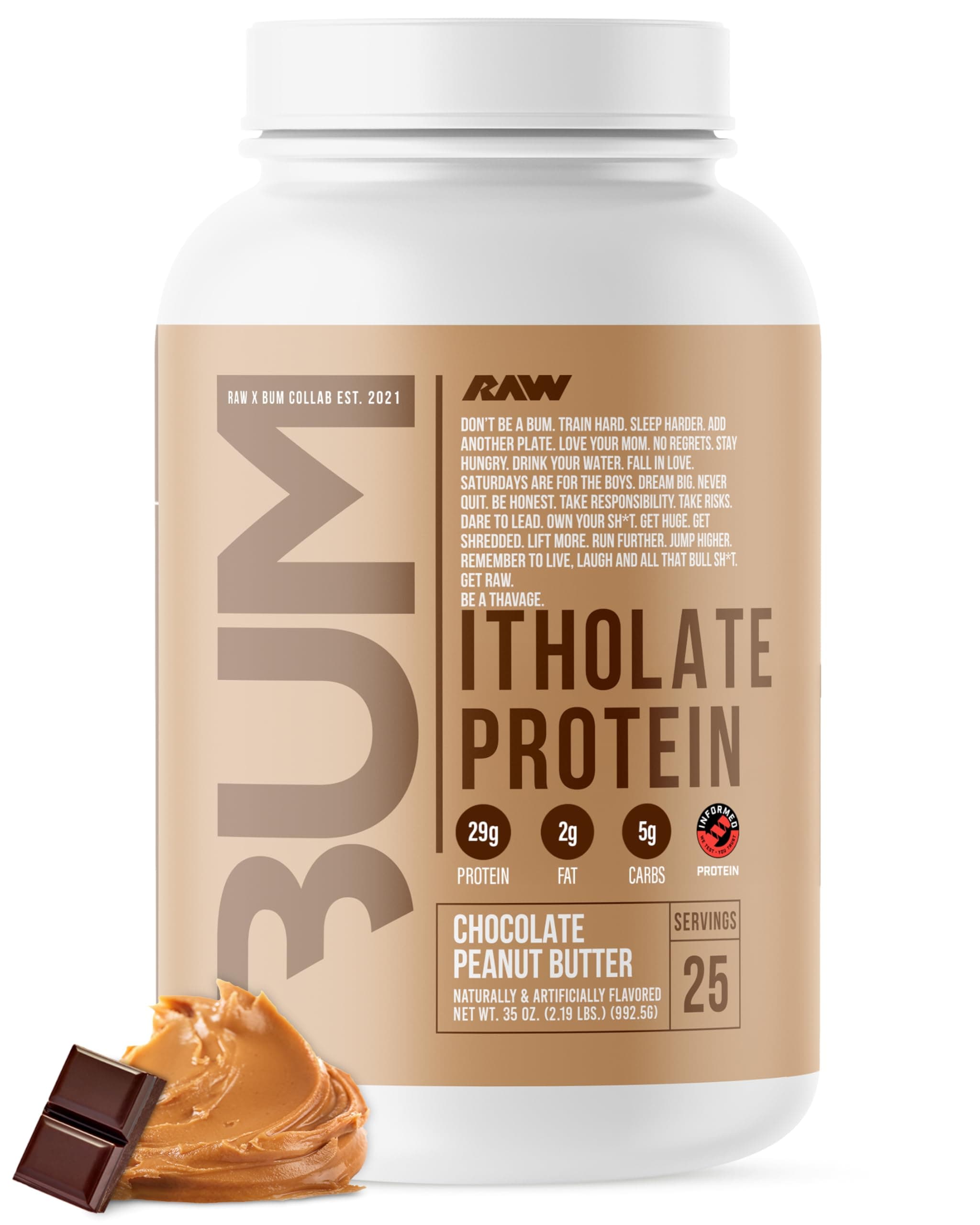 RAW Whey Isolate Protein Powder, Chocolate Peanut Butter (CBUM Itholate) - 100% Grass-Fed Sports Nutrition Powder for Muscle Growth & Recovery - Low-Fat, Low Carb, Naturally Flavored - 25 Servings