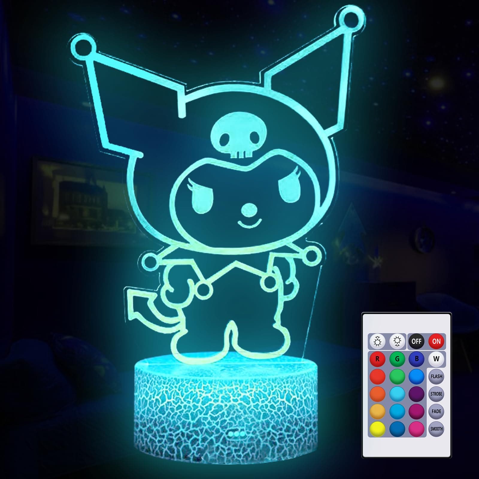16 Colors Night Light 3D Illusion Table Lamp with Touch & Remote Control LED Lamp Kawaii Anime Led Light Cute Desk Lamp for Artwork Decor Christmas Halloween Birthday Decoration Gifts