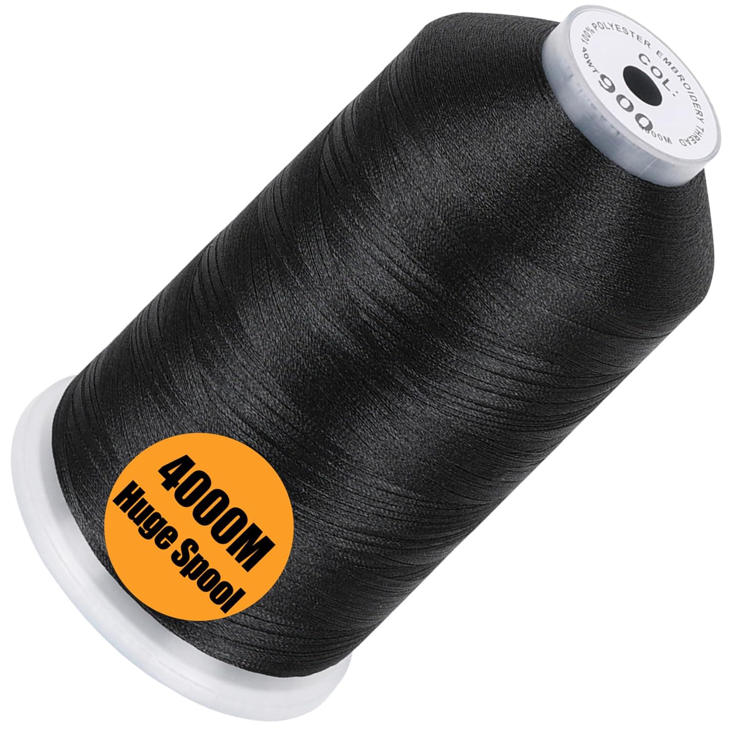 Single Huge Spool 4000M Each Polyester Embroidery Machine Thread 40WT for Commercial and Domestic Machines - Black