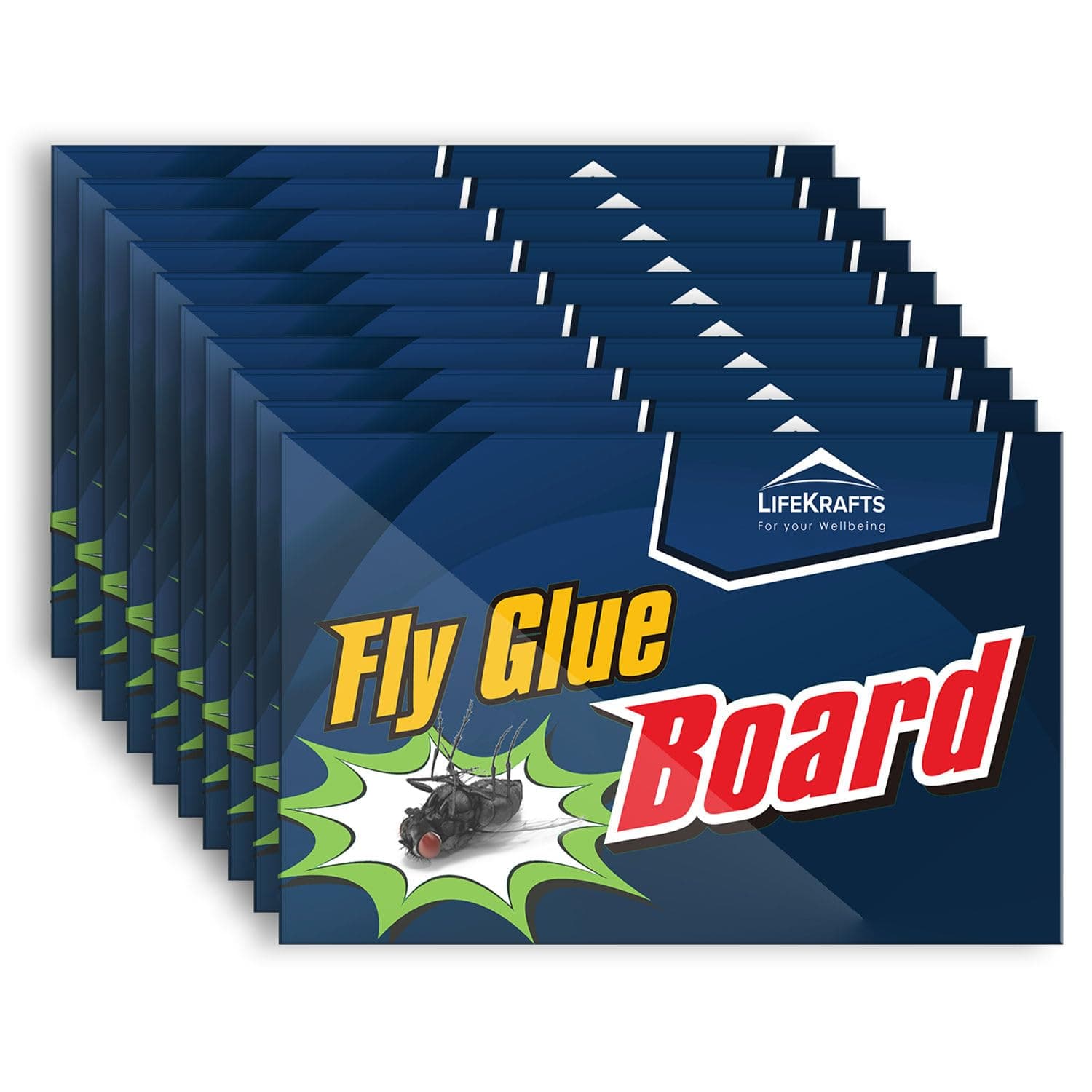 Lifekrafts Fly Glue Board, Sticky Glue Traps Designed for efficient Insect Control. Ideal for Kitchens, Rooms, Offices, and Homes. Pack of 10 (Size: 18.5 x 25.5 cm), Blue Color.