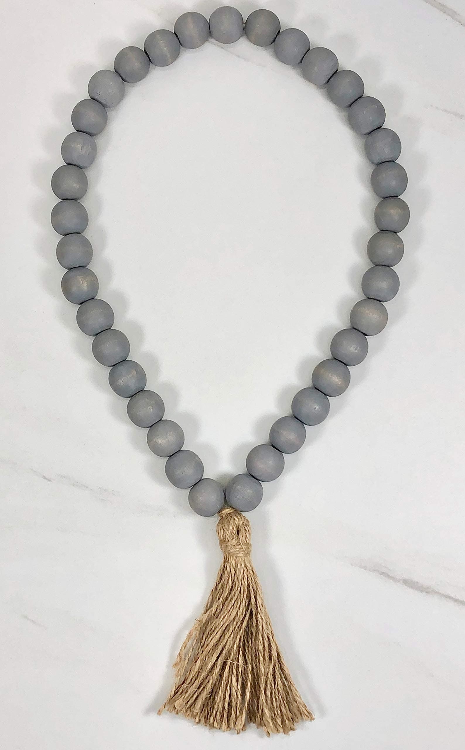 Silvercloud Trading Co. Gray Large 3/4" Thick Wood Beaded Tassel Necklace for Home Decor 27" Circumference!!!