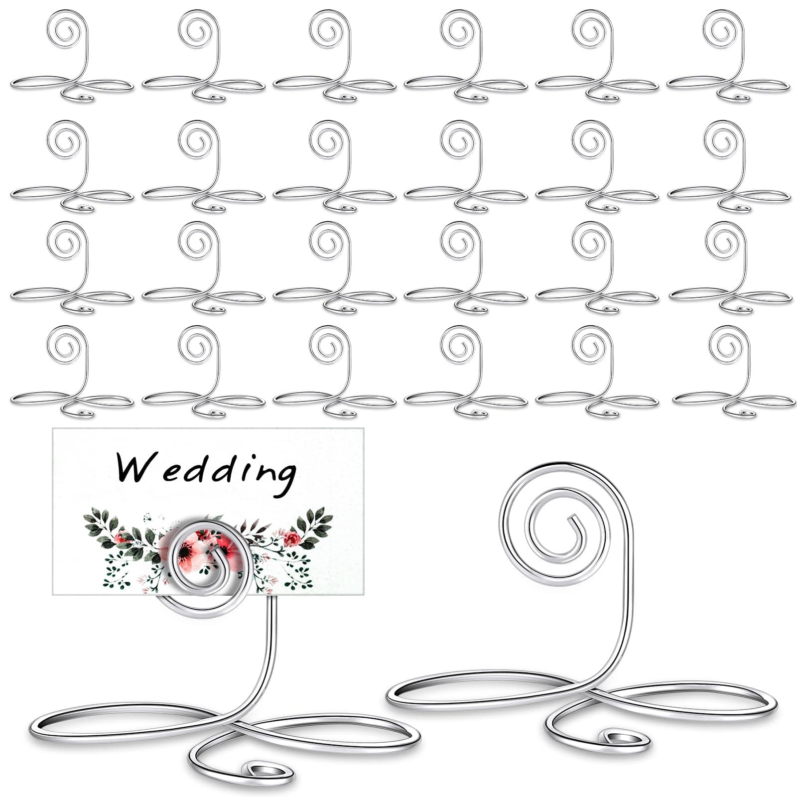 24 Pcs Place Card Holders Table Number Holders Silver Small Card Stands Display Photos Picture Clips Elegant Wire Buffet Labels for Food Dinner Parties Weddings Reception Events