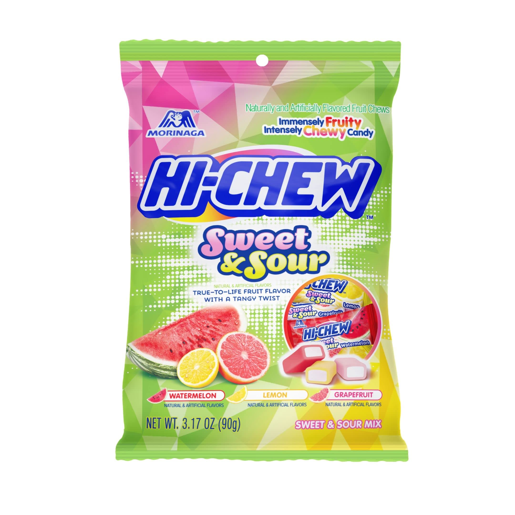 HI-CHEW Easter Candy Sweet & Sour Mix, Pack of 6 Bags, 3.17oz each - Watermelon Lemon Grapefruit, Unique Fun Soft & Chewy, Immensely Juicy Fruity Candy Flavors, Individually Wrapped for Sharing