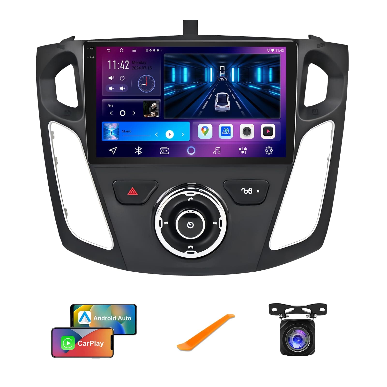 9 inch Android 13 Car Stereo for Ford Focus 2012-2018 | 4GB RAM+64GB ROM, Wireless CarPlay/Android Auto, In-Cell Touchscreen, DSP Audio, Rear Camera, Bluetooth GPS Navigaiton, Cooling Fan & WiFi