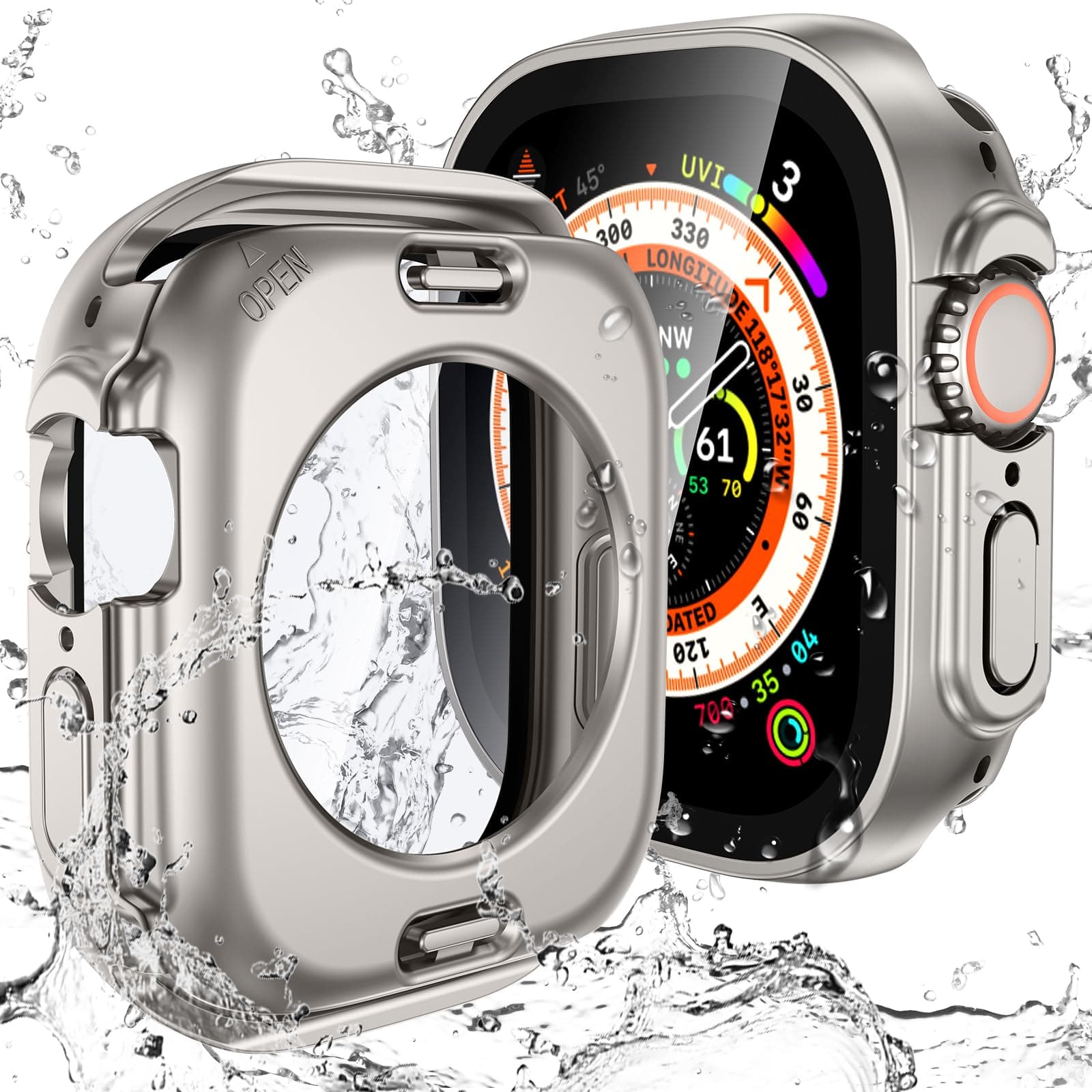 Gotonfor Apple Watch Ultra Screen Protector Case, 2 in 1 Waterproof Case for Apple Watch Ultra Covers 49mm, 360 Protective Hard PC Front/Back Bumper HD Tempered Glass for iWatch Ultra Accessories