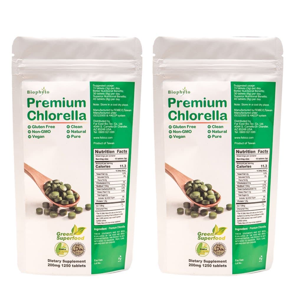 Biophyto Chlorella Tablets 500g: Broken Cell Wall Chlorella with Chlorella Growth Factor. Set of 2