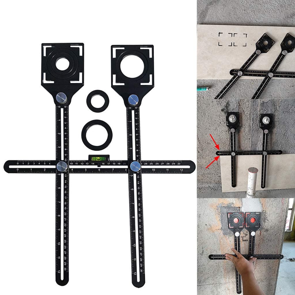 BBtime Tile locator,Glass Saw Cutter Guide Adjustable Ceramic Multi Angle Universal Opening Measuring hole device Tool for laying tile work,45.5cm,36mm Measuring Range
