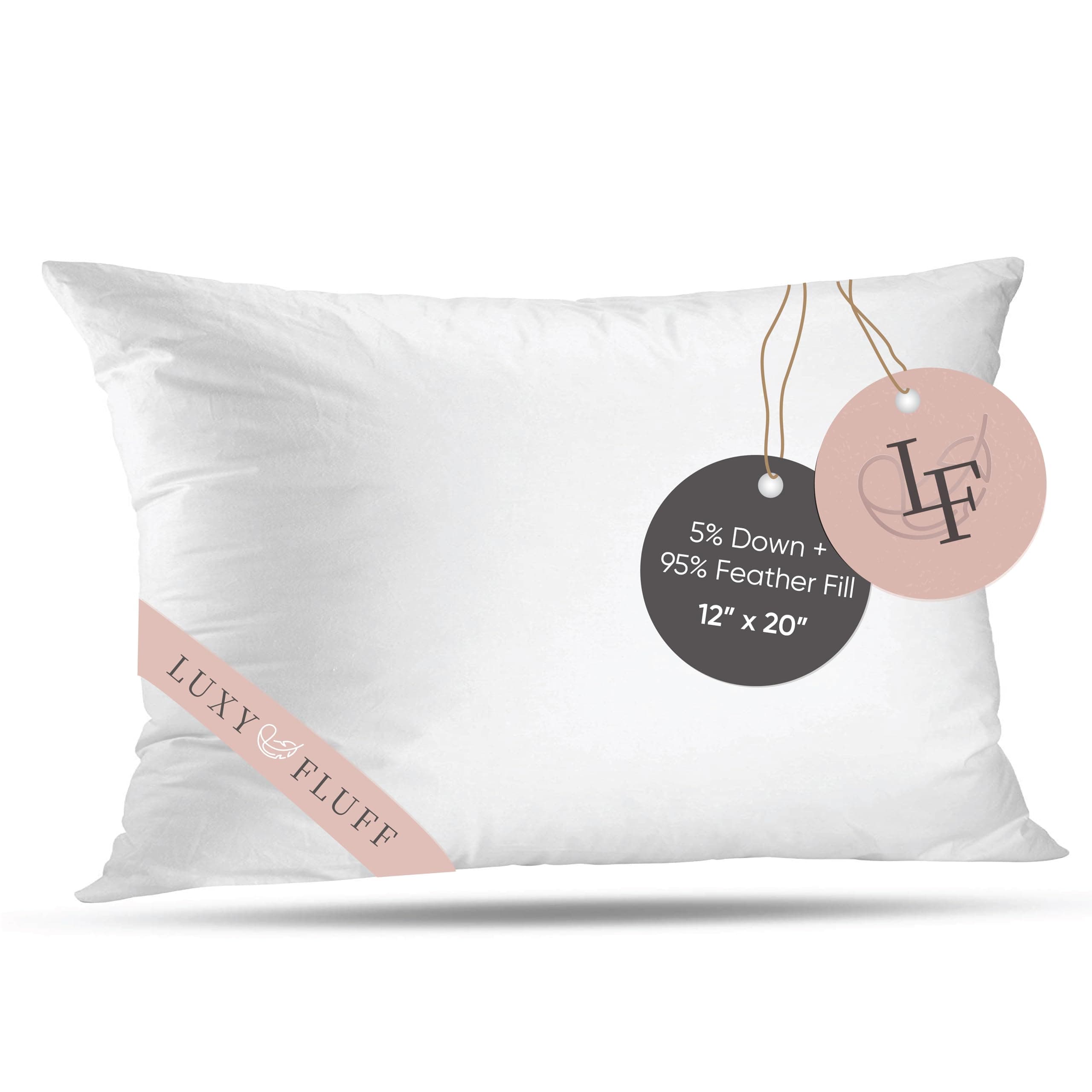 Throw Pillow Insert, 12x20 Inch, Rectangle, Indoor Decorative Pillows, for Couch, Sofa or Bed, Cushion Sham Stuffer, Down and Feather Filled, with 100% Cotton Cover 233 Thread Count