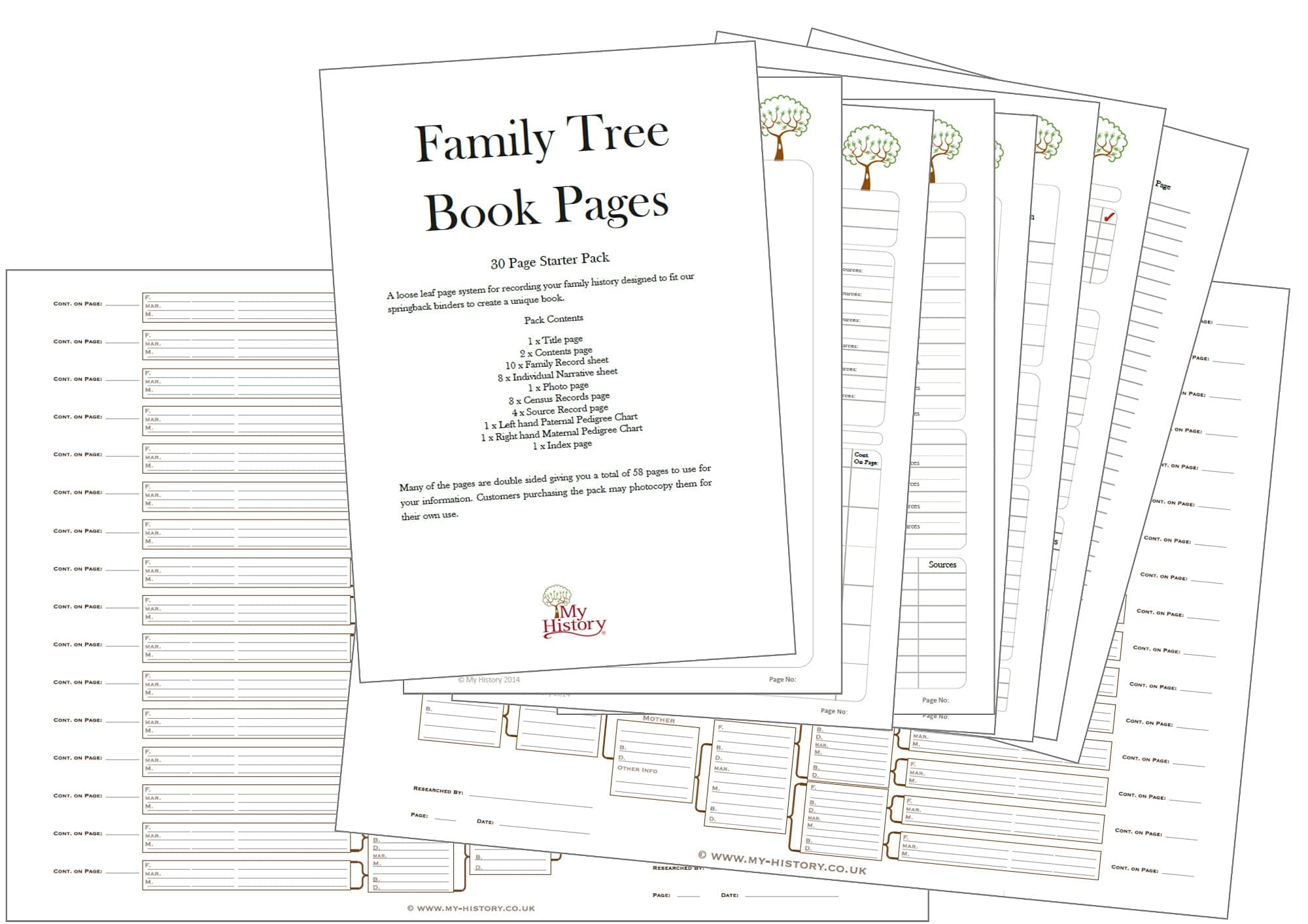 Family Tree Book Page Starter Pack (White)