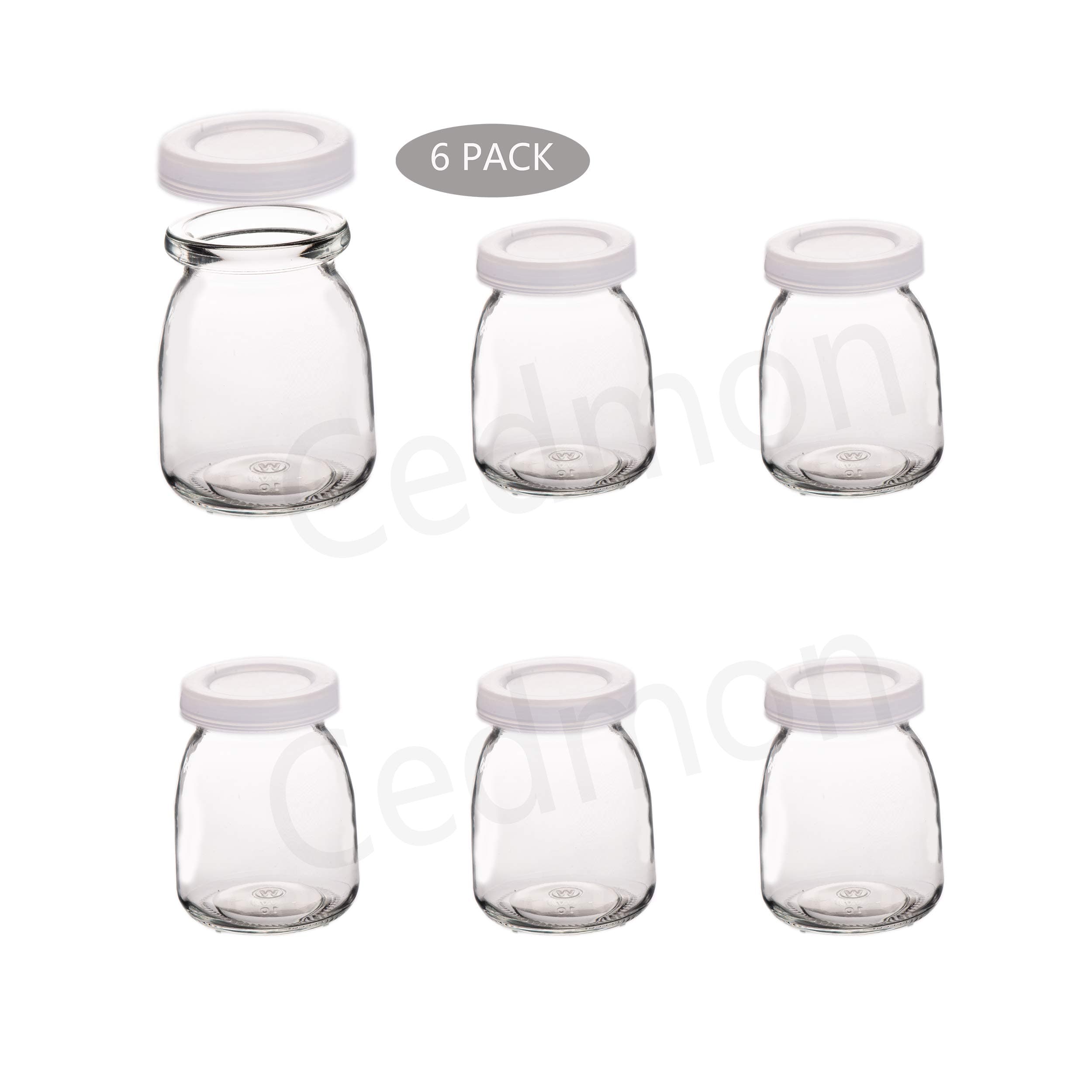 Cedmon Yoghurt Jars pudding Jar with Lid (7oz) 1set (6jars) Replacement Glass Jars for Yogurt Maker
