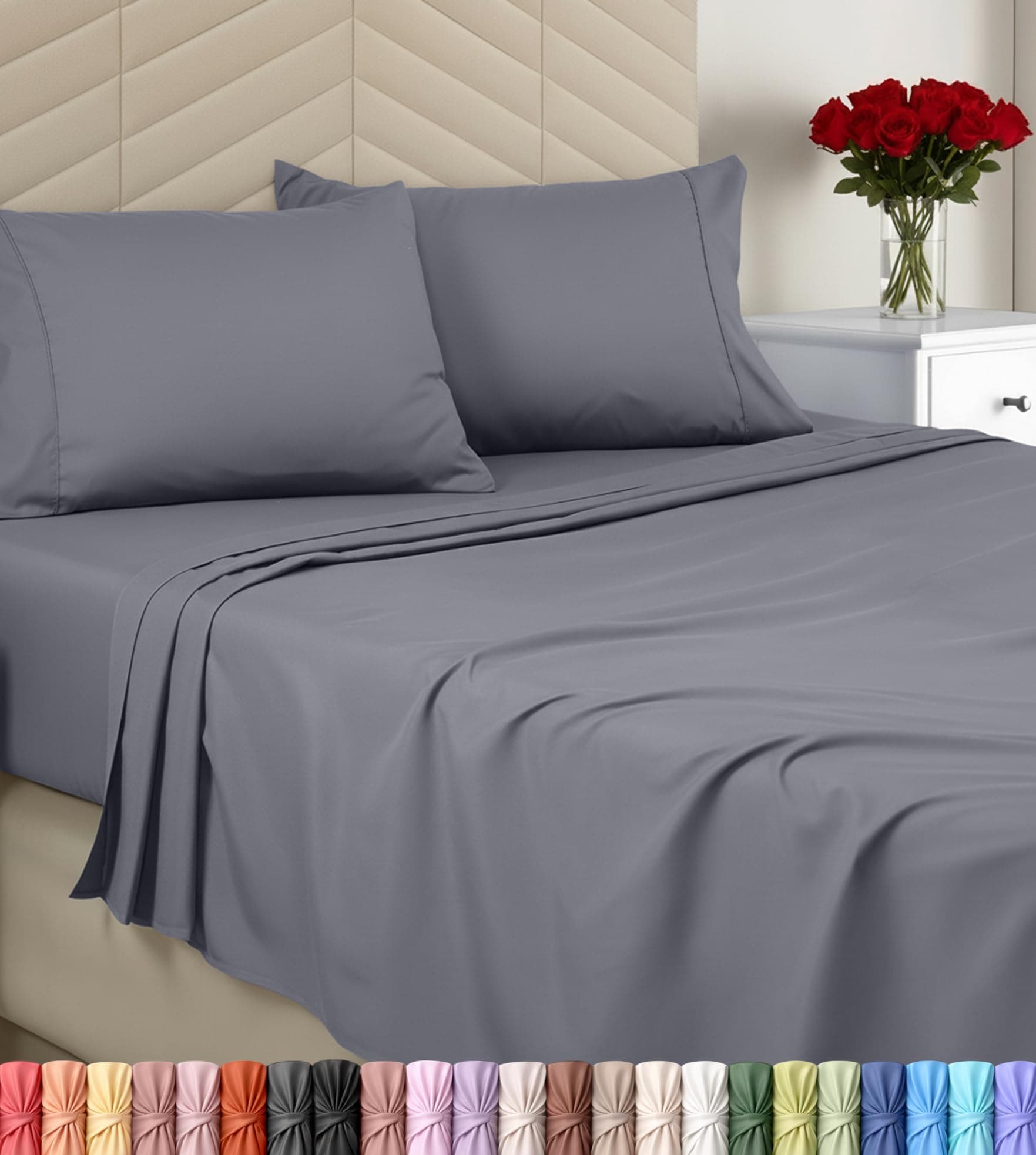 Utopia Bedding Queen Sheet Set – Brushed Microfiber – Ultra Soft Bed Sheets for Queen Size Bed Set – Deep Pocket, Wrinkle & Fade Resistant – Includes 1 Fitted, 1 Flat, 2 Pillowcases (Grey)