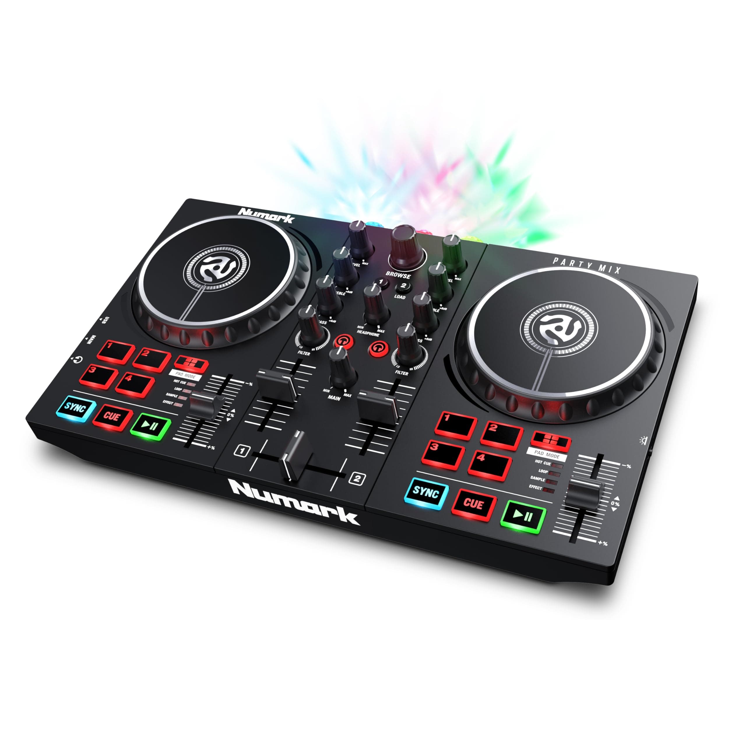 Party Mix II DJ Controller with Lights, 2 Decks, Mixer, Audio Interface and Serato Lite