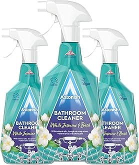 Streak Free Foaming Bathroom Cleaner Spray Bottle 3 Pack - Deep Cleaning White Jasmine & Basil Scented Spray for Soap Scum, Watermarks & Limescale - Cleaning Supplies, 750 ml Bottle