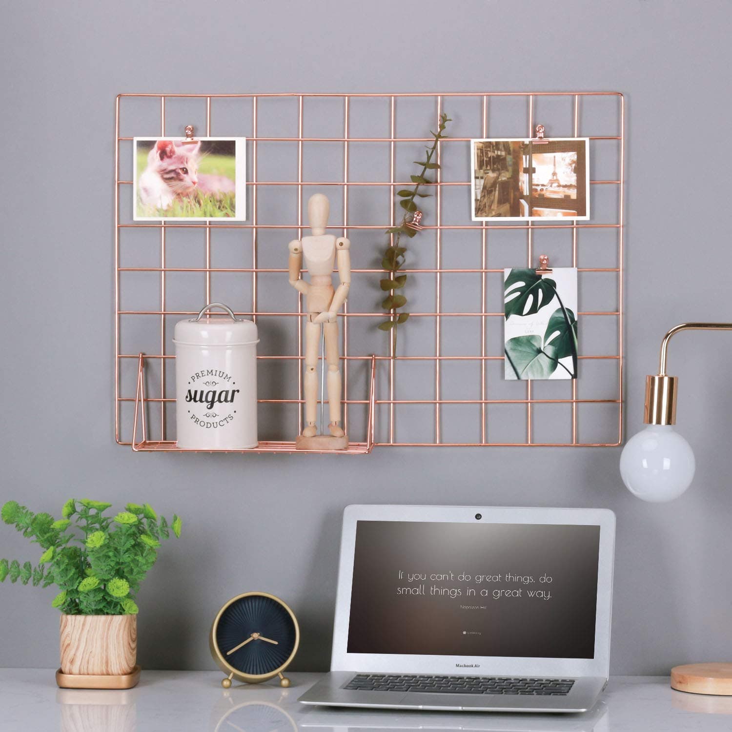 Kaforise Multifunction Electroplated Bling Metal Mesh Grid Panel, Gridwall Panels Units Wall Decor/Photo Wall/Wall Display & Organizer,Pack of 1 Pcs,Size:25.6" x 17.7",Rose Gold Color