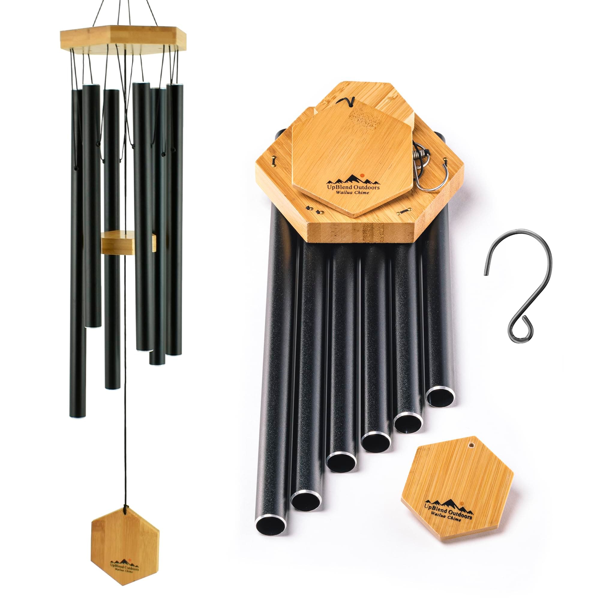 UpBlend Outdoors Wind Chimes for Outside - 29" Black Wind Chime Outdoor, Zen Garden Chimes for Outdoors, Tin Windchime, Decor Windchimes for Mom, Grandma, Gifts for Her