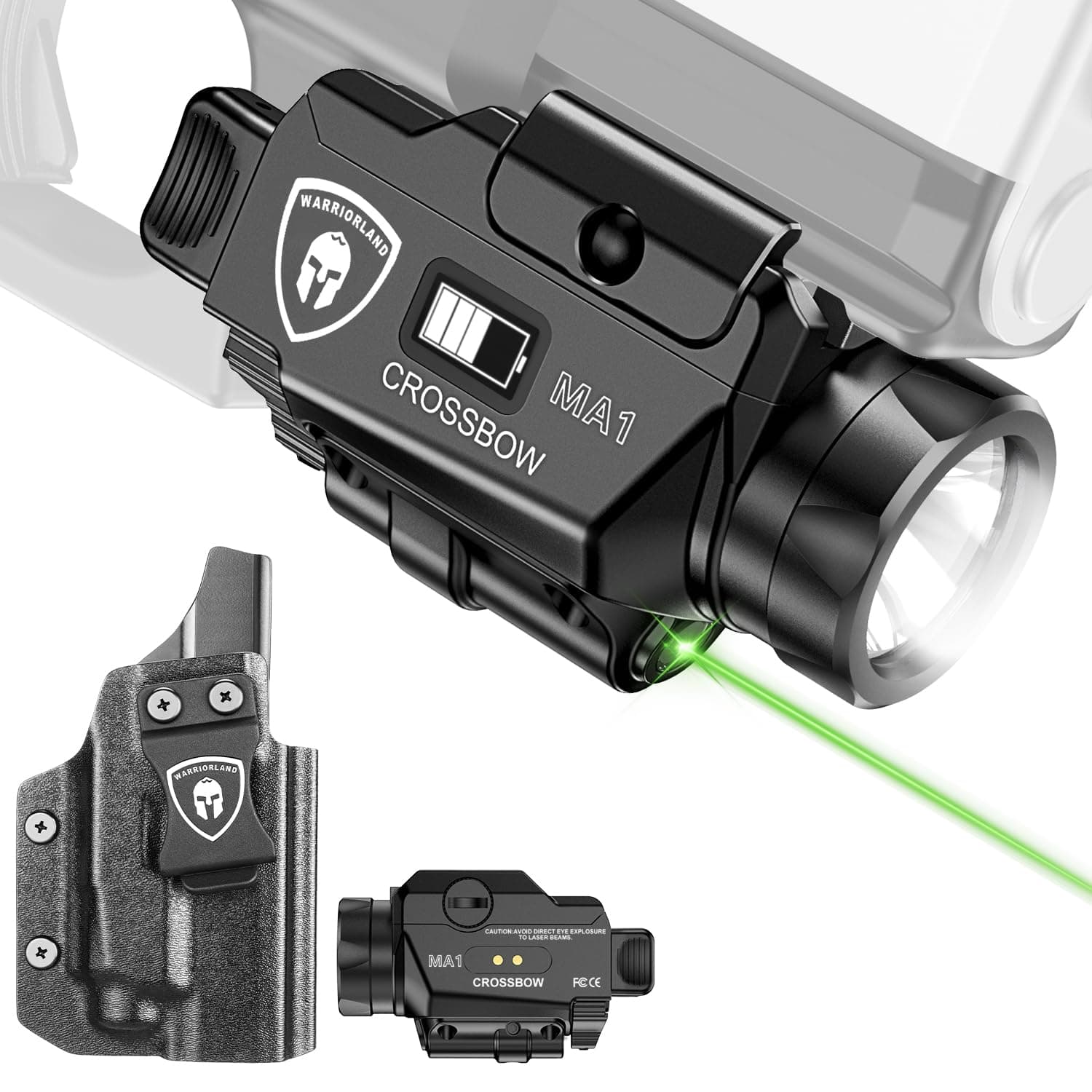 WARRIORLAND Universal Light Laser Combo with P320 Compact M18 Holster, Green Beam & LED Tactical Light, USB Rechargeable Flashlight-Screen Displays Battery Status, Crossbow MA1 w/ P320 M18 Holster