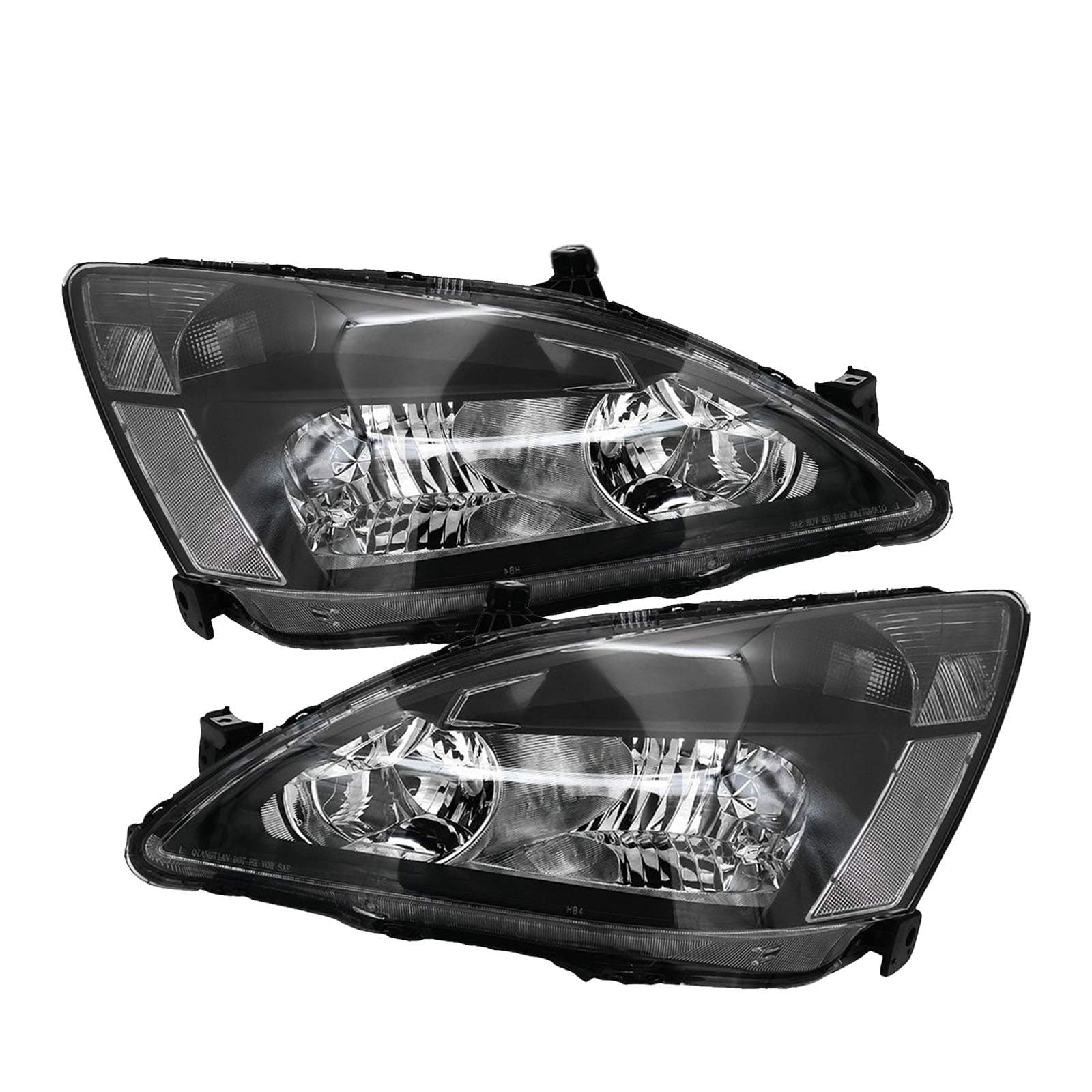 Compatible/Replacement For 03-06 Honda Accord Replacement Black Pair Headlights Headlamps Clear Turn Signal Reflector