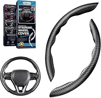 Cartist Carbon Fiber Steering Wheel Cover - Anti-Slip, Steering Wheel Cover for Men/Women - Durable, Universal Car Accessory (Black)