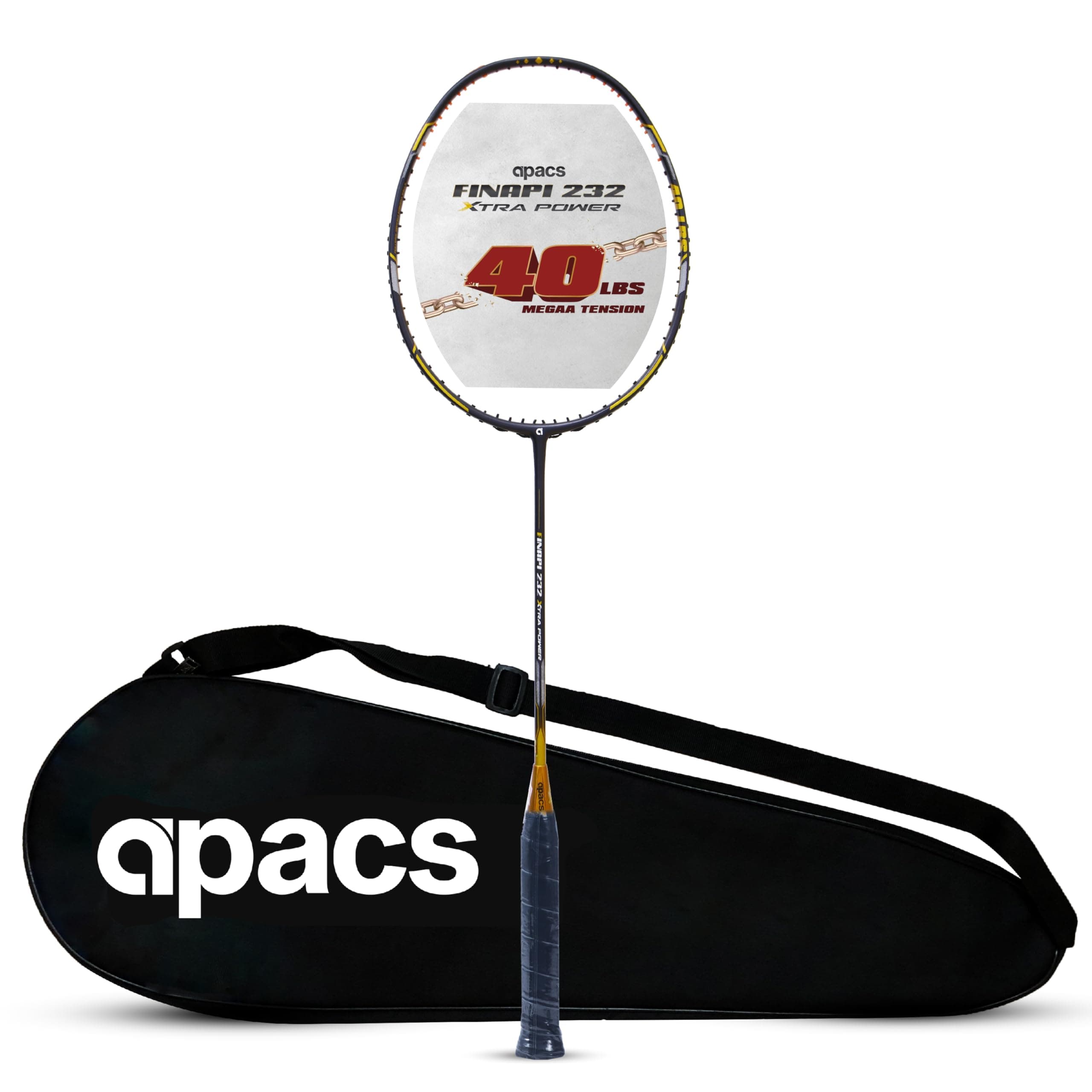 Apacs Finapi 232 Xtra Power (40LBS, 100% Top Grade UHM Japanese Graphite) Extra Strong Professional Unstrung Badminton Racket with Free Full Cover (Black)