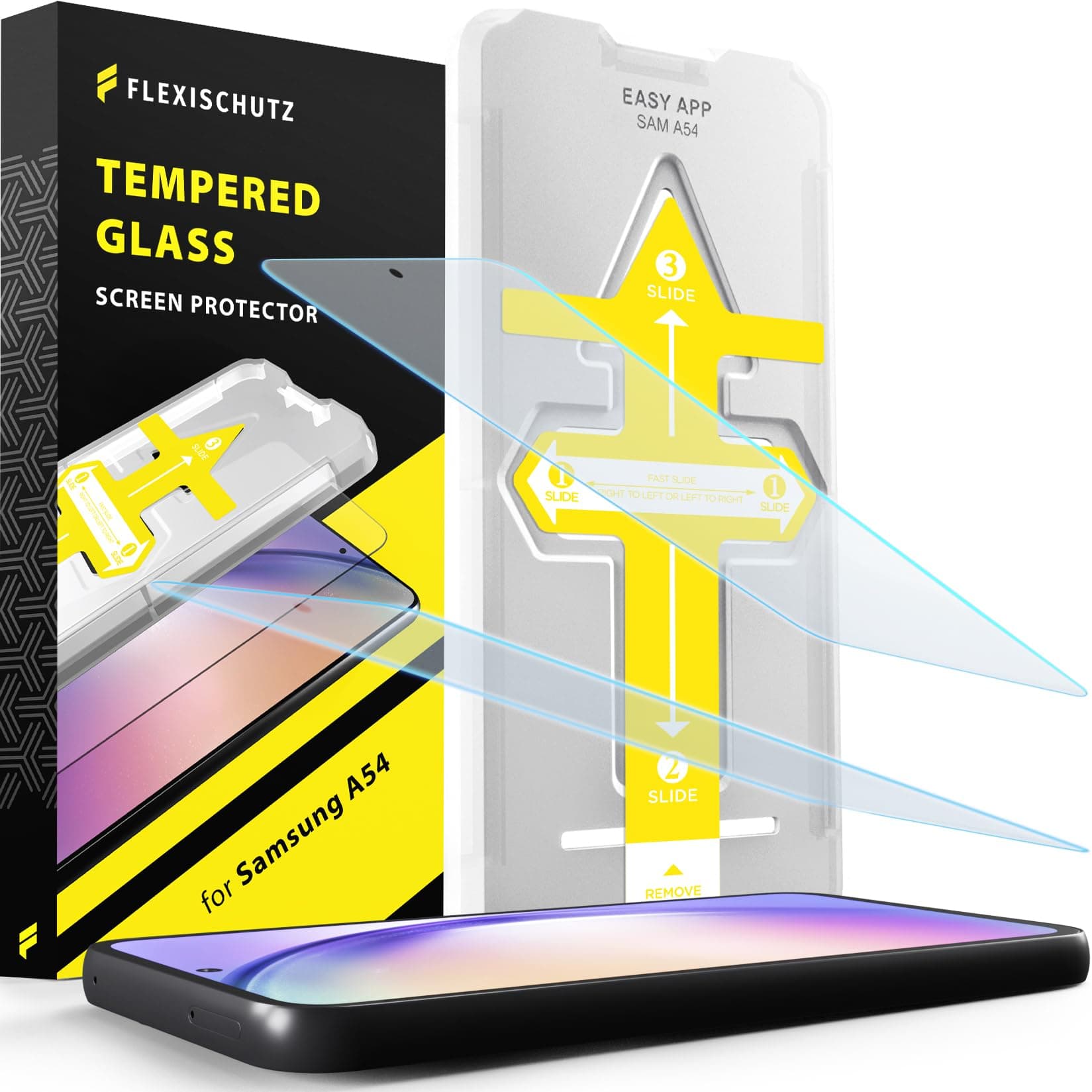 Liphontcta FlexiSchutz Protective Glass Screen Protector for Samsung Galaxy A54 5G, Screen Protector, Glass Screen Protector with Practical Installation Aid, Screen Protector, Glass Film with Template