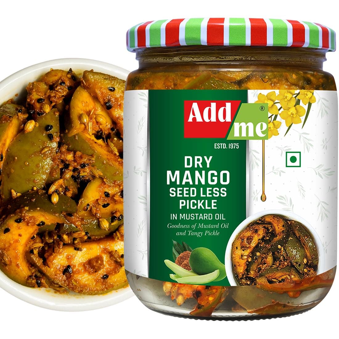 Add Me Home Made Seedless Dry Mango Pickle | Aam ka Sukha Achar in Very Less Mustard Oil 500g Glass Jar