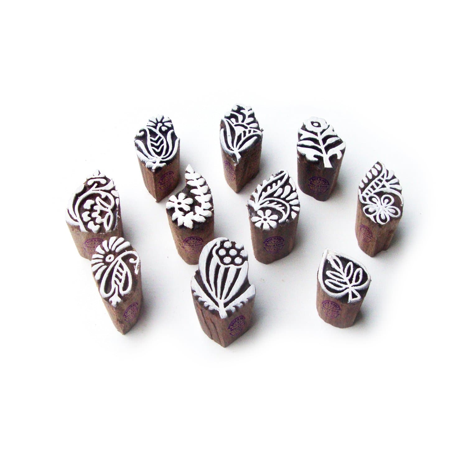 Leaf and Assorted Pattern Small Wooden Printing Blocks (Set of 10) Htag1033