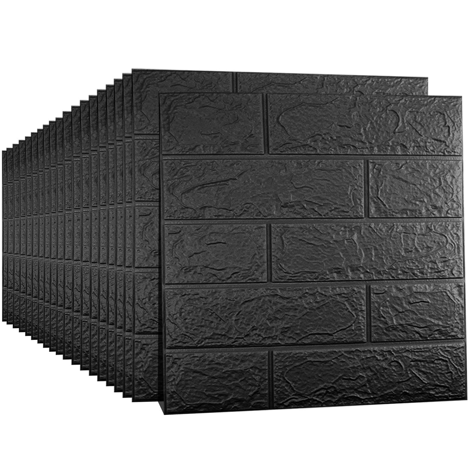 20 PCS Black 3D Wall Panels, 29 sq.feet Coverage Printable Wallpaper Sticker with Self-Adhesive Waterproof Brick PE Foam Wall Panels Peel and Stick for Interior Wall Decor, Home Decoration