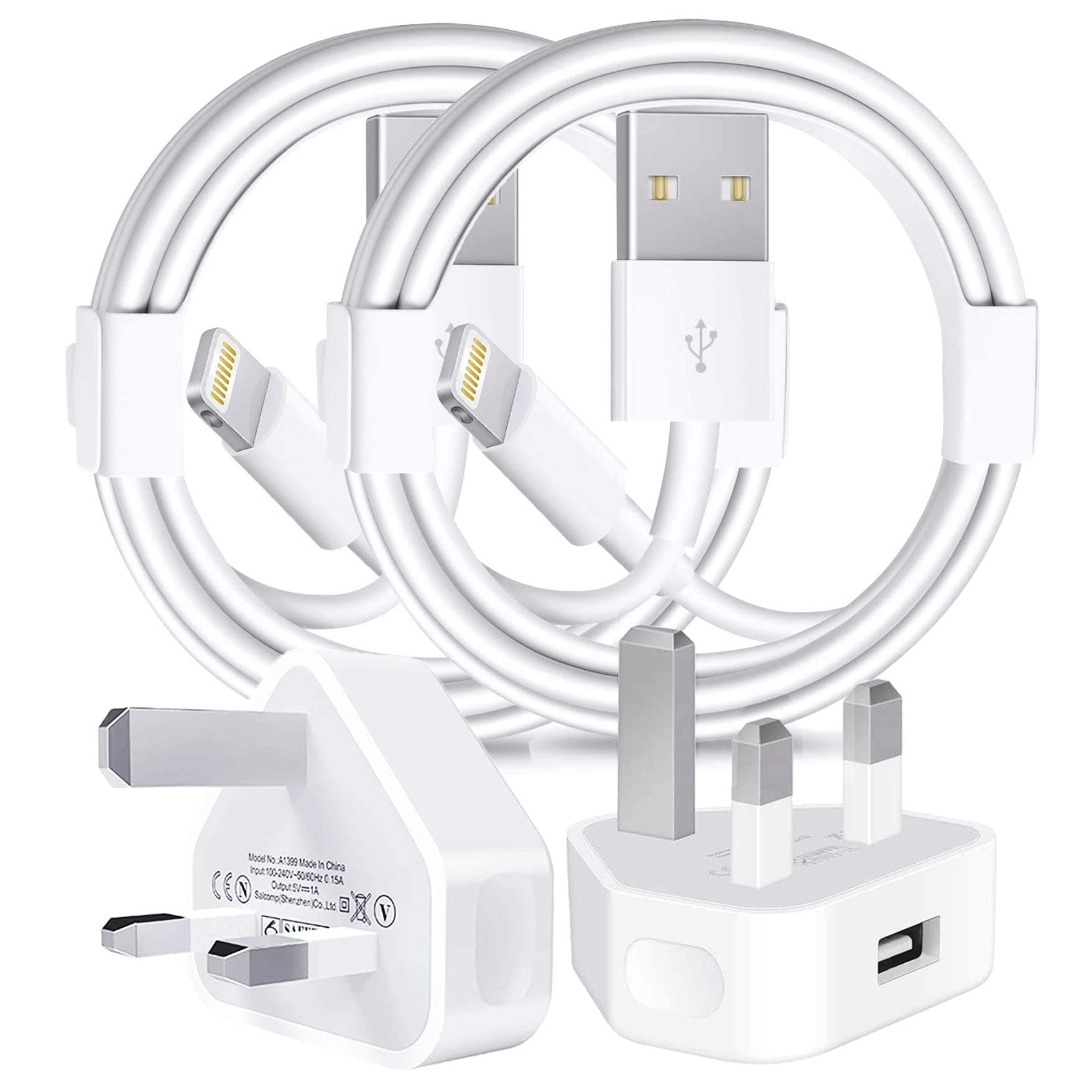 Apple MFi Certified iPhone Charger Plug and Lightning Cable - Fast Wall Charging Adapter With 2 Pack USB Cords for iPhone 13/12/11/XS/XR/8/7/6/6s Plus/SE/iPad