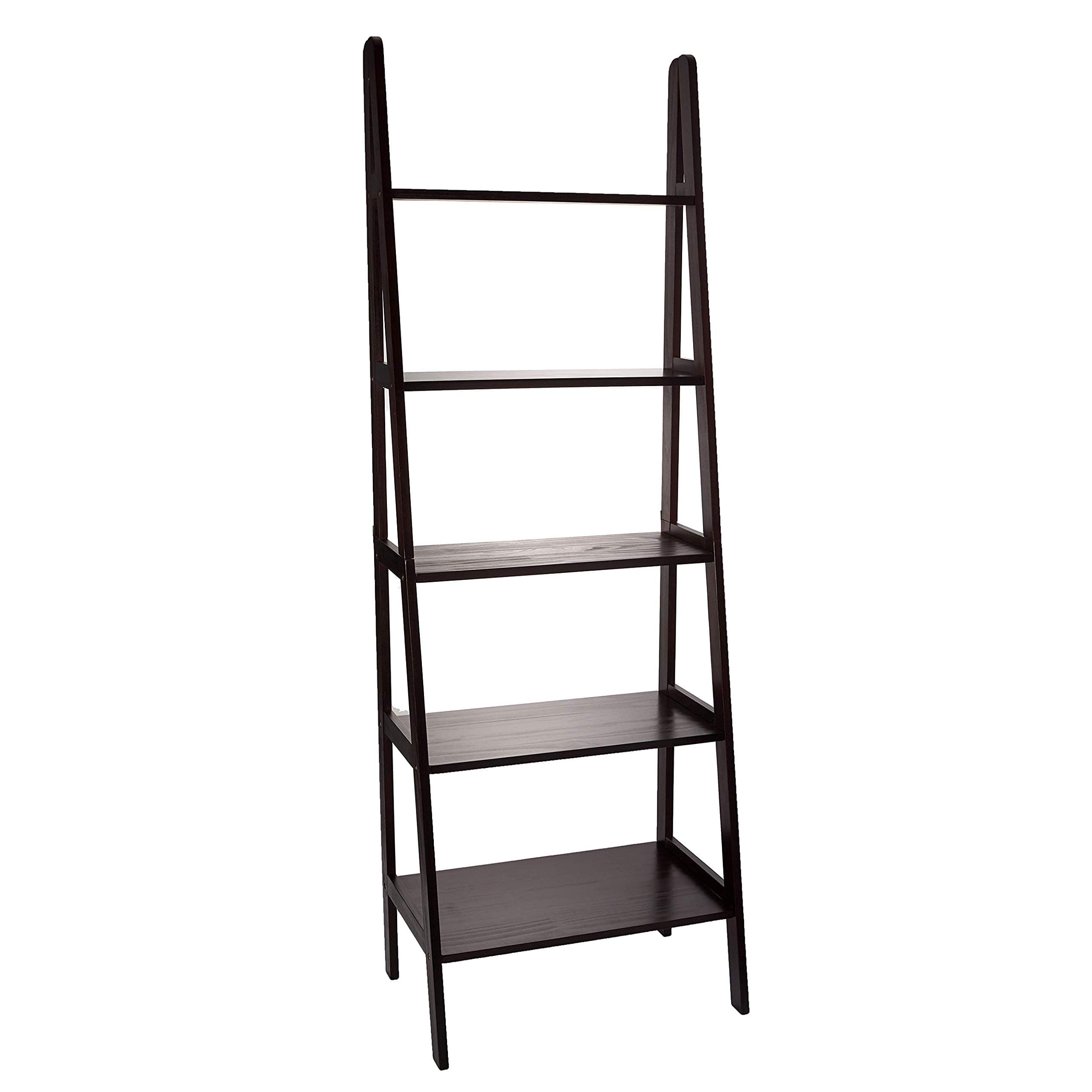 100% Solid Wood 5-Shelf Ladder Bookcase, Standard, 72"H, Espresso