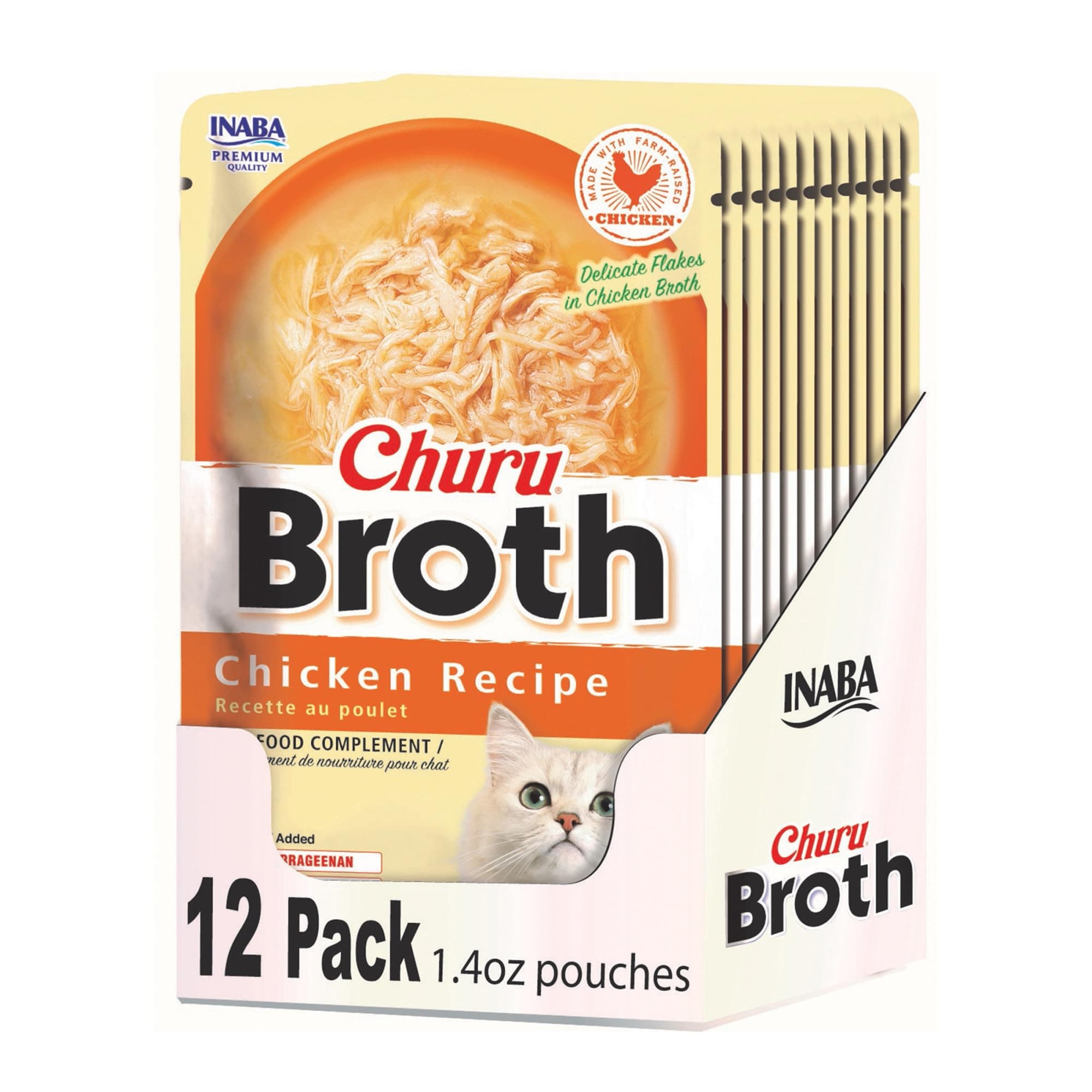 INABA Churu Broth for Cats, Side Dish Pouch, 1.4 Ounces per Pouch, 12 Pouches, Chicken Recipe