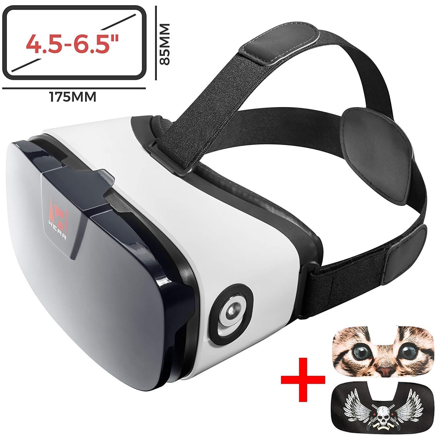 VR Headset - Virtual Reality Goggles by VR WEAR 3D VR Glasses for iPhone 6/7/8/Plus/X & S6/S7/S8/S9/Plus/Note and Other Android Smartphones with 4.5-6.5" Screens + 2 Stickers