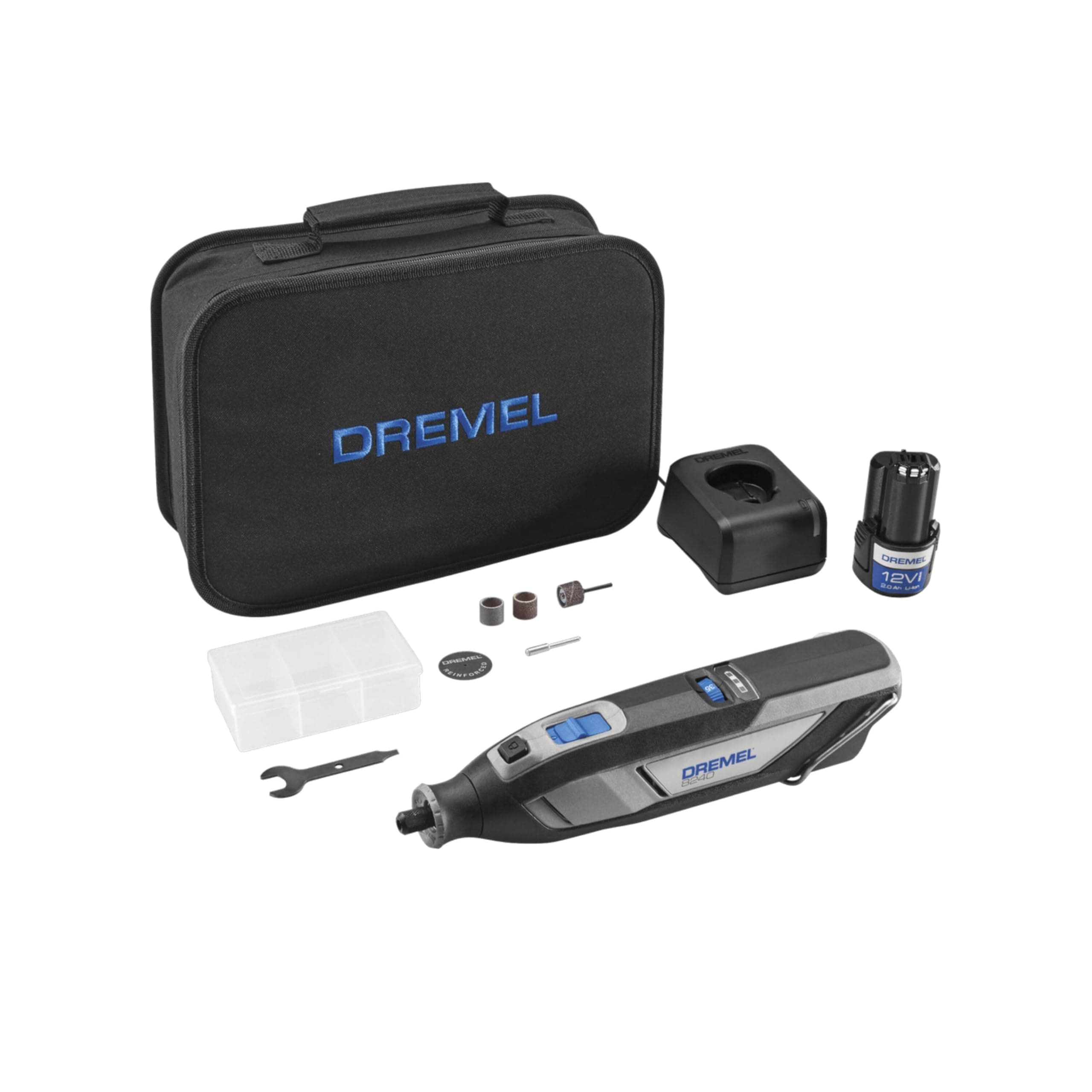 Dremel 8240-5 12V Cordless Rotary Tool Kit with Variable Speed and Comfort Grip - Includes 2AH Battery Pack, Charger, 5 Accessories, Wrench, and Tool Fabric Carry Bag