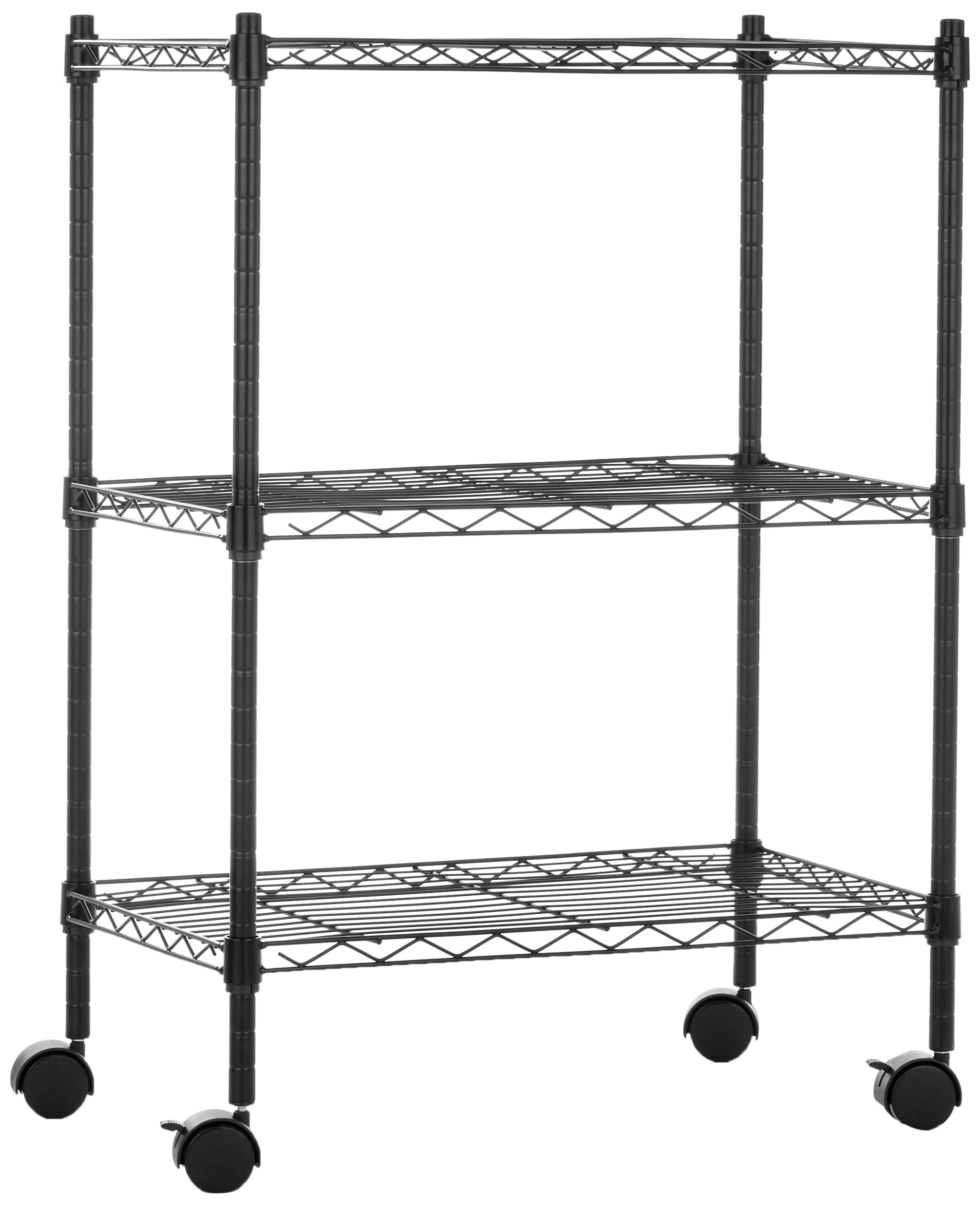 3-Shelf Adjustable Heavy Duty Storage Shelving Unit on 2" Wheels, Metal Wire Rack for Garage, Utility Shelving with Leveling Feet, 23.2"L x 13.4"W x 32.75"H, Black