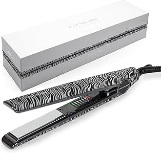 C1 Flat Iron Hair Straightener Professional Titanium Plates Temperature Control Travel Case (Zebra Silver)