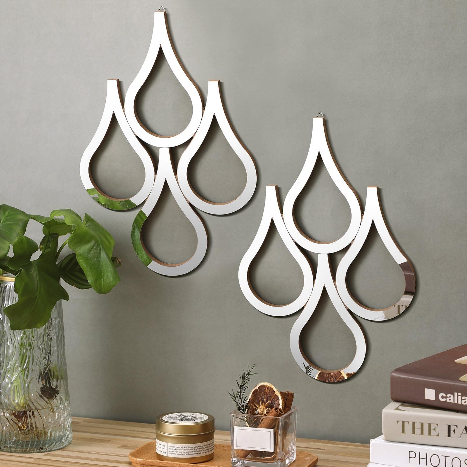 2 Pieces Teardrop Wall Mirror Hanging Wall Mounted Decorative Accent Mirror for Home Living Room Bedroom Bathroom, 15.7 x 11 Inch(Silver)