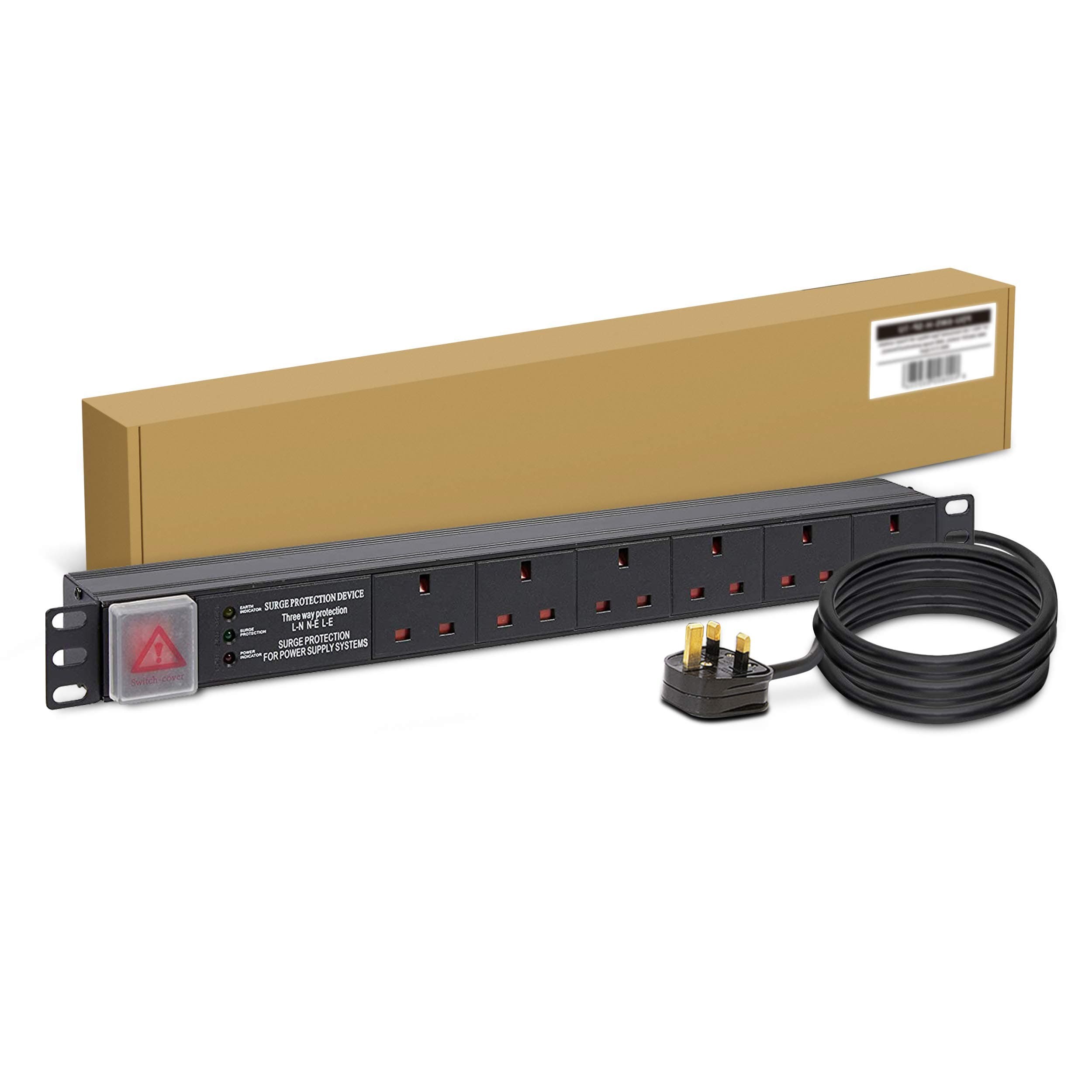 LMS Data 6 Way Horizontal Rack Mount PDU 19inch– Multi Plug 13A Power Distribution Unit with Surge Protection Strip Server Cabinet, Aluminium Housing, 3m Cable – For Home, Office & Industrial Use