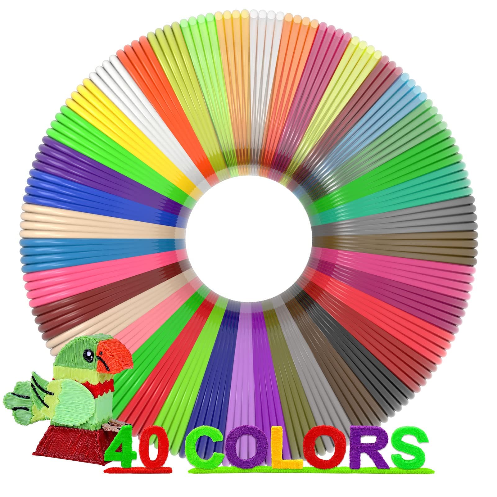3D Pen Filament 1.75mm PLA Refills 40 Colors, Each Color 8 Meters(26 Feet), Total Length 320m(1050 Feet), 250 Stencils eBooks, Safe for Kids to Create Stunning 3D Art with 40 Vibrant Colors