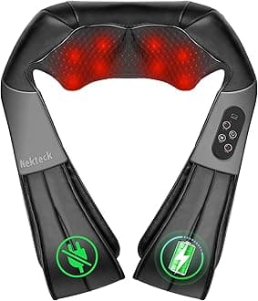 Cordless Shiatsu Neck and Back Massager with Soothing Heat, Rechargeable Electric Deep Tissue 3D Kneading Massage Pillow for Shoulder Leg Body Muscle Pain Relief, 3 Speed Intensities