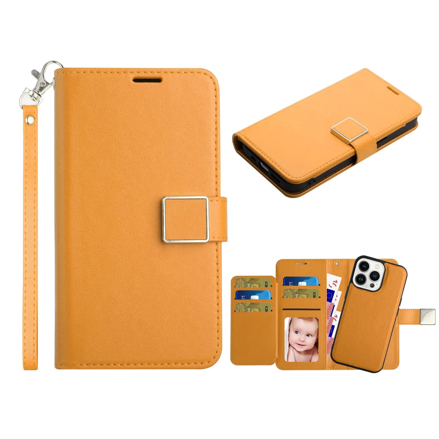 SWP Case for iPhone 14 Pro Max, Detachable Magnetic Wallet Case w/Credit Card Slots [Support Wireless Charging&Magnetic Car Mount] Folio Flip Case Compatible with iPhone 14 Pro Max (Light Brown)