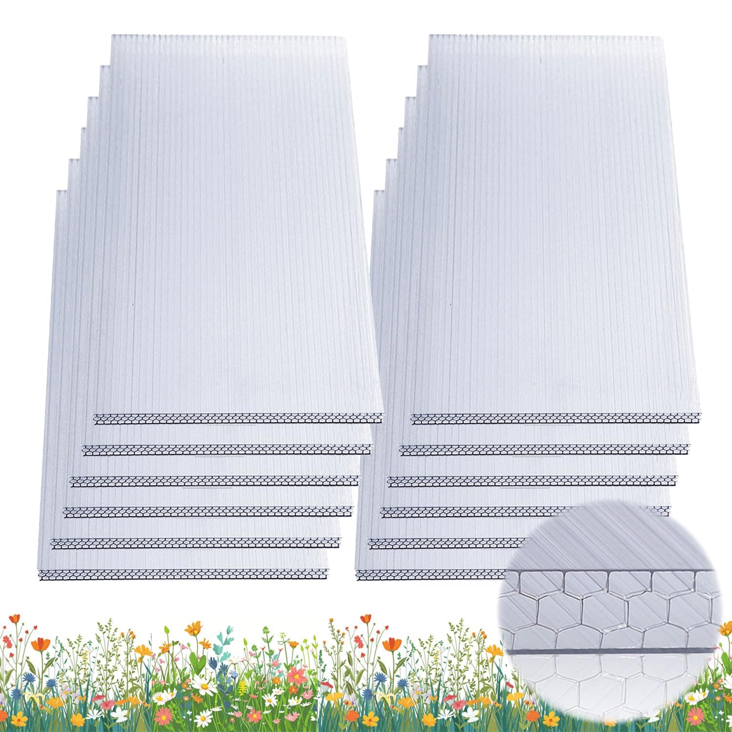 12 Pcs 4' x 2' x 0.32'' Honeycomb Polycarbonate Panels: Durable, Waterproof, UV Protected - Elevate Your Greenhouse with Superior Strength and Clarity