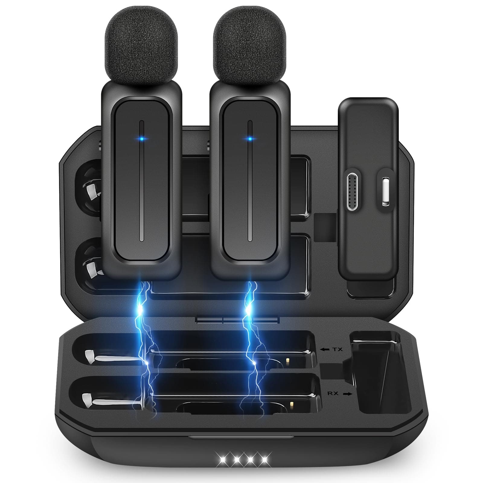 Ecomxia 2 Pcs Wireless Lavalier Microphone for iPhone iPad Android with Charging Case 7H Clip on Lapel Microphone Wireless for Video Recording Vlogging, YouTube, Interview, 3 Mode Denoise, 70ft