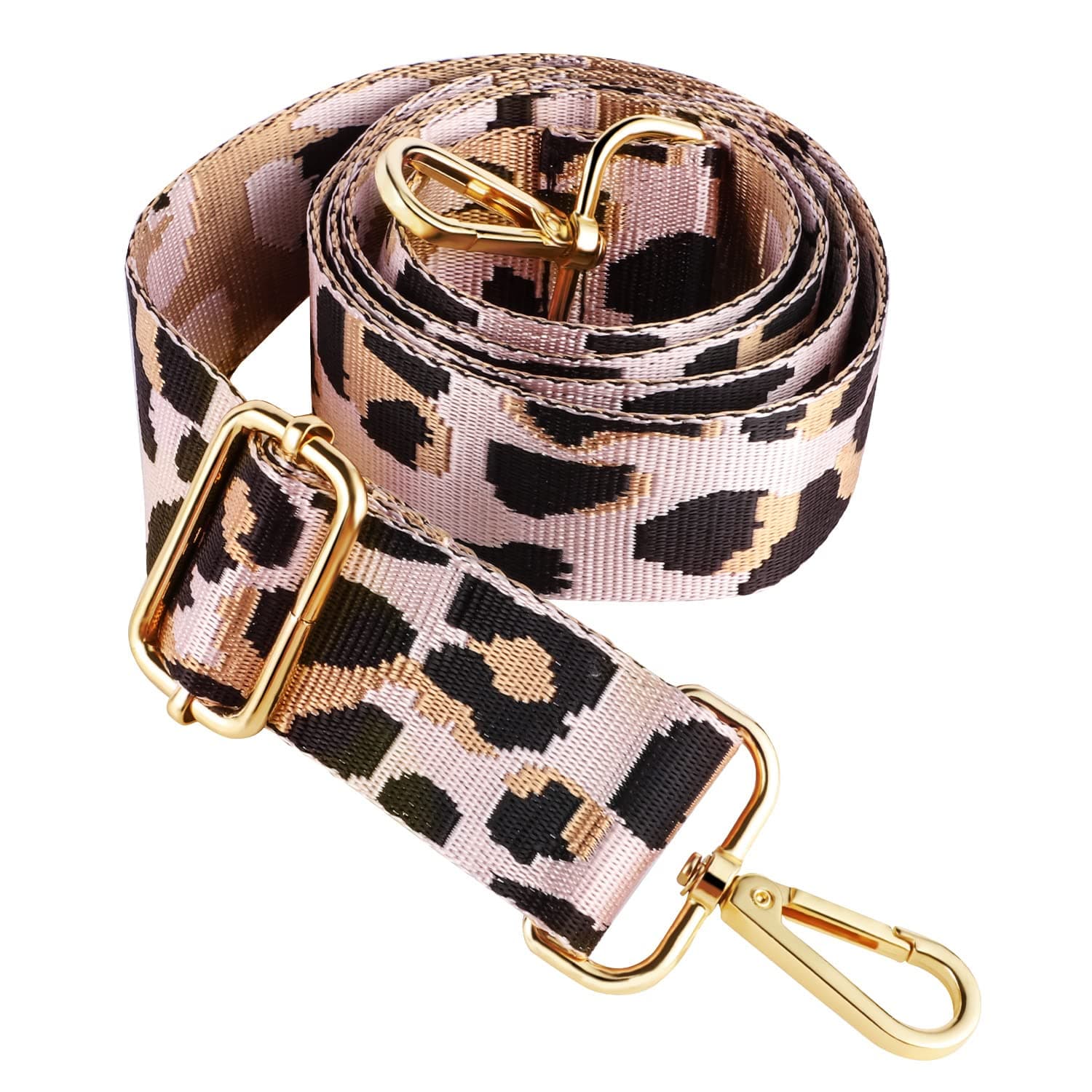 Thboxes Wide Shoulder Bag Strap, Leopard Print Crossbody Bag Strap Adjustable Replacement Handbag Straps with Clips for Women Handbag Canvas Bag, Beige