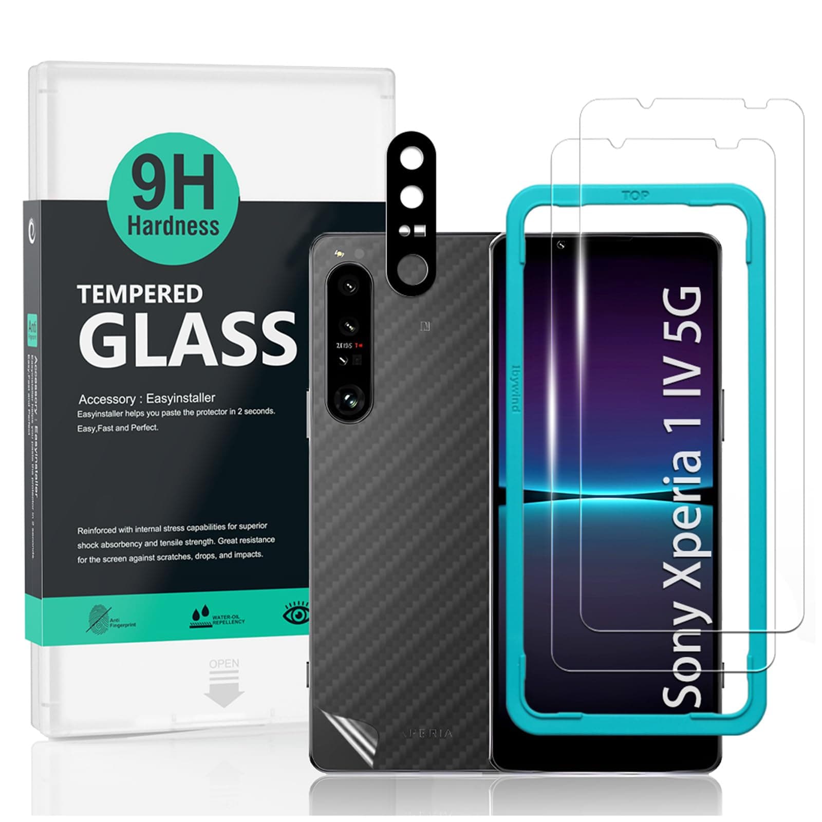 For Sony Xperia 1 IV 5G 2 Pack Screen Protector,9H Hardness Tempered Glass[Military-Grade Protection],With 1Pc Camera Lens Protector,1Pc Back Cover,[Anti-Scratch][Anti-Shatter]