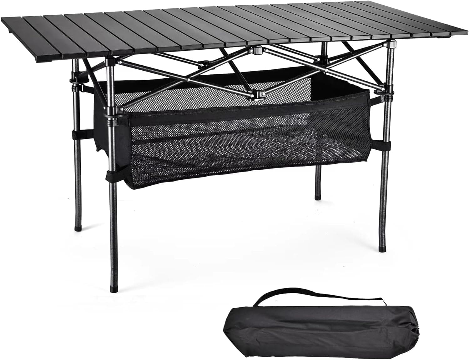 95 * 55 * 50CM Folding Camping Table, Portable Camping Picnic Table, Ultralight Aluminum Folding Beach Table with Carrying Bag, Suitable for Outdoor, Picnic, Cooking, Beach, Hiking, Fishing (Black)