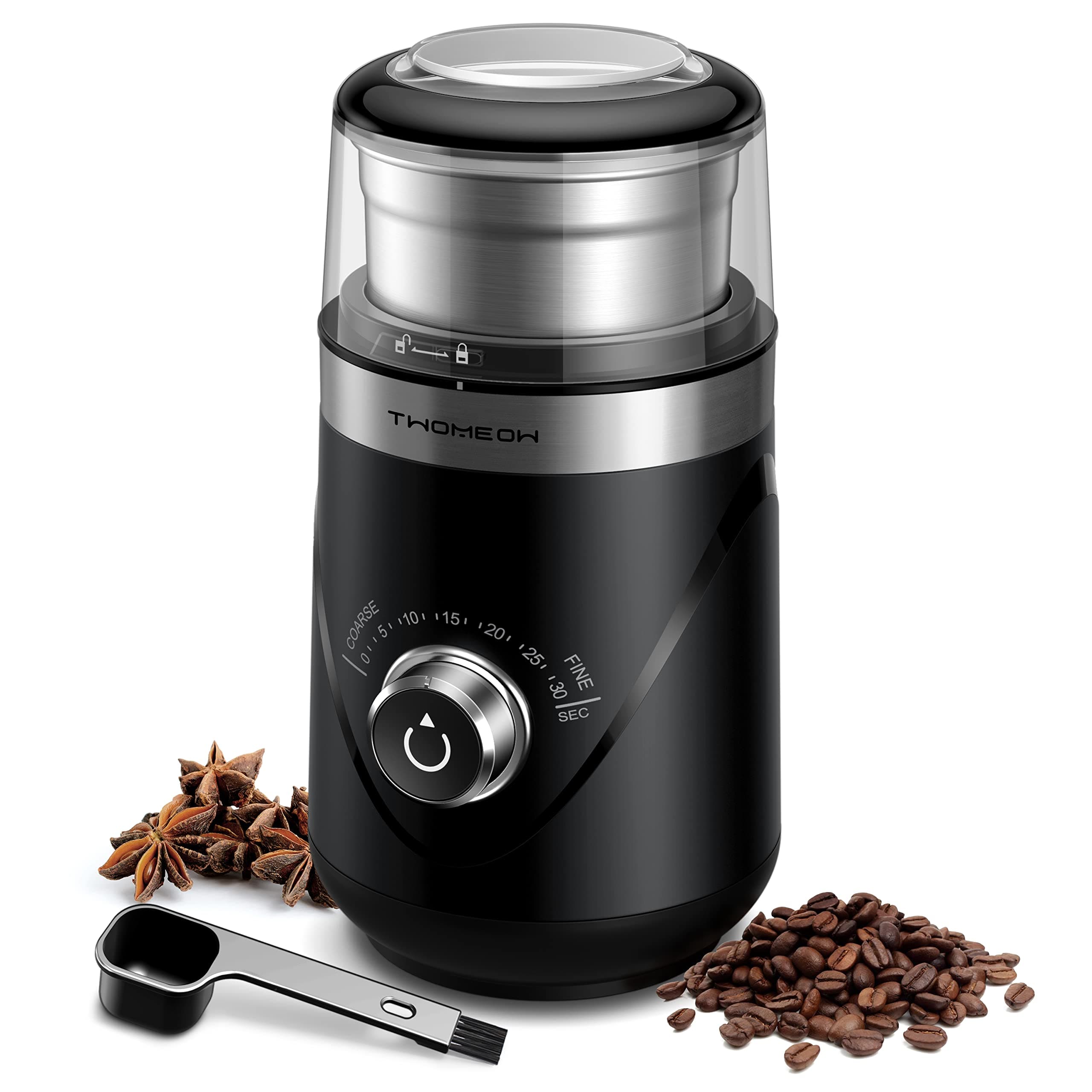 Adjustable Electric Coffee Grinder with 10 Grind Settings, Spice Grinder and Coffee Bean Grinder with 1 Removable Stainless Steel Bowl, for Cold Brew Maker and Espresso Grinder, Black